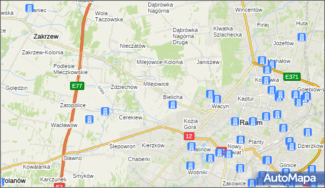 mapa Bielicha, Bielicha na mapie Targeo