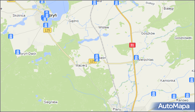 mapa Bielin gmina Moryń, Bielin gmina Moryń na mapie Targeo