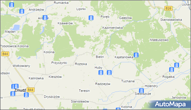 mapa Bielin gmina Żmudź, Bielin gmina Żmudź na mapie Targeo