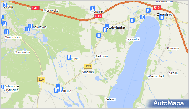 mapa Bielkowo gmina Kobylanka, Bielkowo gmina Kobylanka na mapie Targeo