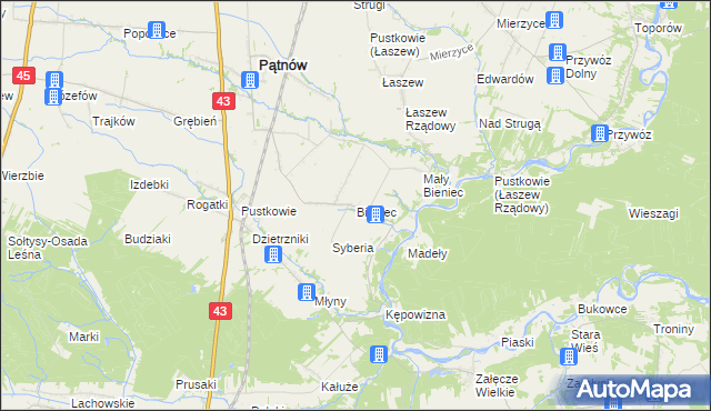 mapa Bieniec gmina Pątnów, Bieniec gmina Pątnów na mapie Targeo