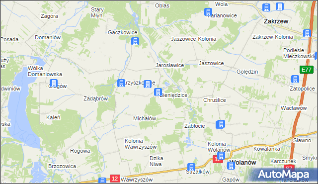 mapa Bieniędzice, Bieniędzice na mapie Targeo