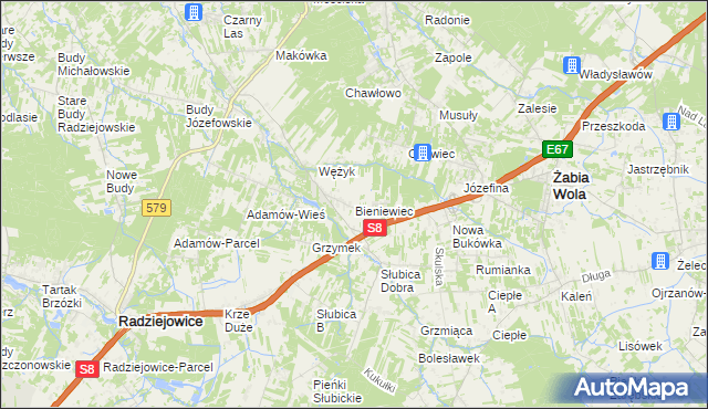 mapa Bieniewiec, Bieniewiec na mapie Targeo