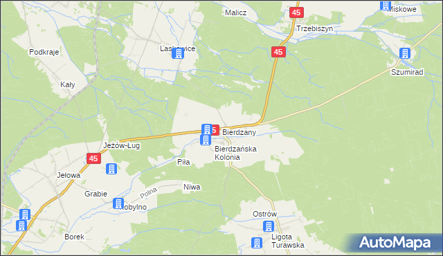 mapa Bierdzany gmina Turawa, Bierdzany gmina Turawa na mapie Targeo