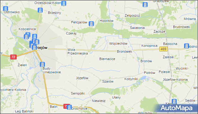 mapa Biernacice gmina Wartkowice, Biernacice gmina Wartkowice na mapie Targeo