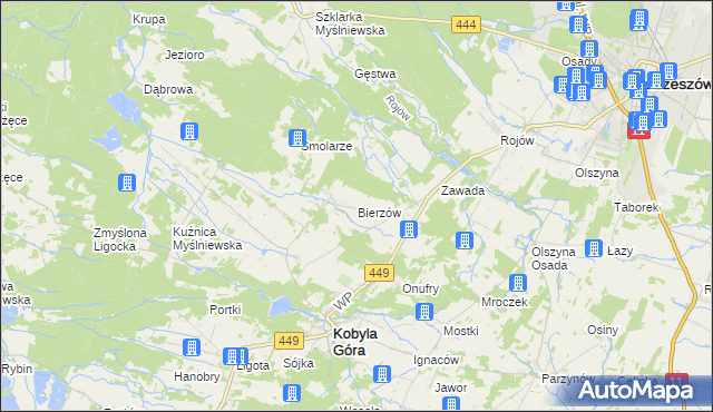 mapa Bierzów gmina Kobyla Góra, Bierzów gmina Kobyla Góra na mapie Targeo