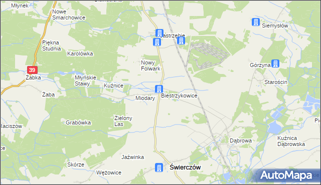 mapa Biestrzykowice, Biestrzykowice na mapie Targeo