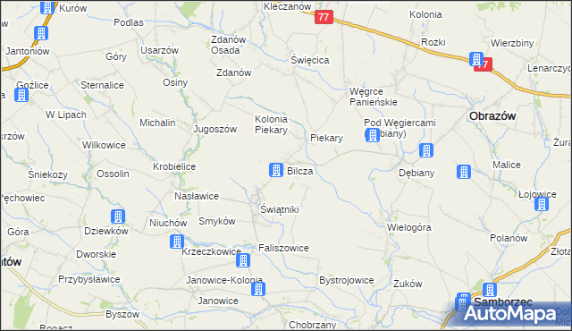 mapa Bilcza gmina Obrazów, Bilcza gmina Obrazów na mapie Targeo