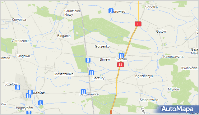 mapa Biniew, Biniew na mapie Targeo