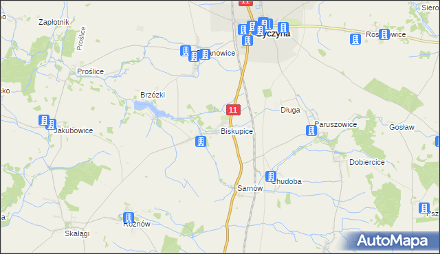 mapa Biskupice gmina Byczyna, Biskupice gmina Byczyna na mapie Targeo
