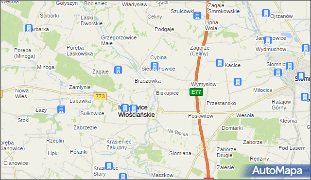 mapa Biskupice gmina Iwanowice, Biskupice gmina Iwanowice na mapie Targeo