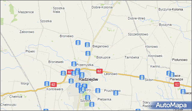 mapa Biskupice gmina Radziejów, Biskupice gmina Radziejów na mapie Targeo