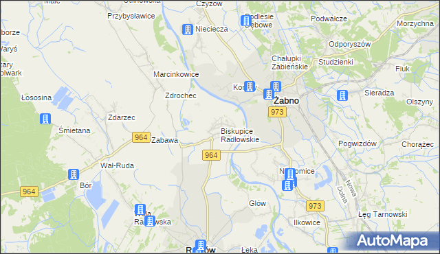 mapa Biskupice Radłowskie, Biskupice Radłowskie na mapie Targeo