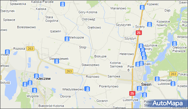 mapa Biskupie gmina Ślesin, Biskupie gmina Ślesin na mapie Targeo