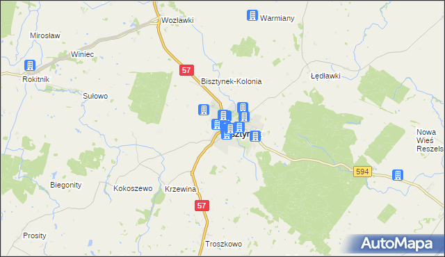 mapa Bisztynek, Bisztynek na mapie Targeo