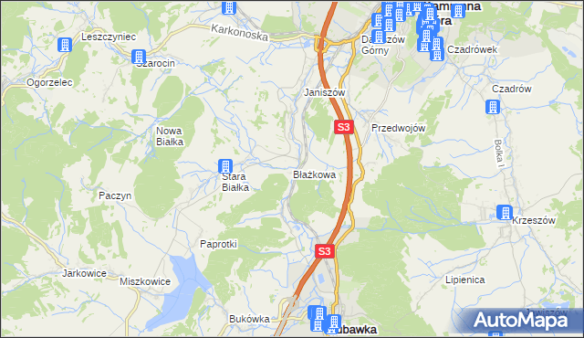 mapa Błażkowa gmina Lubawka, Błażkowa gmina Lubawka na mapie Targeo