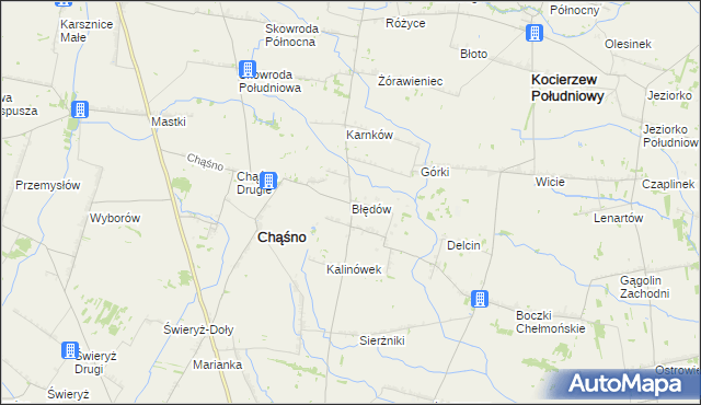 mapa Błędów gmina Chąśno, Błędów gmina Chąśno na mapie Targeo