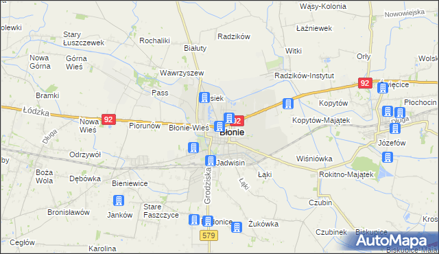 mapa Błonie powiat warszawski zachodni, Błonie powiat warszawski zachodni na mapie Targeo