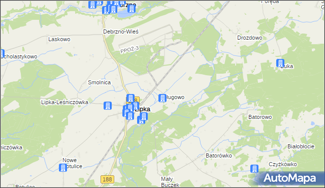 mapa Bługowo gmina Lipka, Bługowo gmina Lipka na mapie Targeo