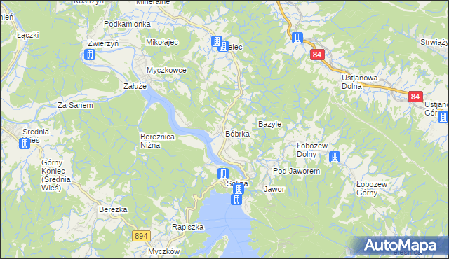 mapa Bóbrka gmina Solina, Bóbrka gmina Solina na mapie Targeo