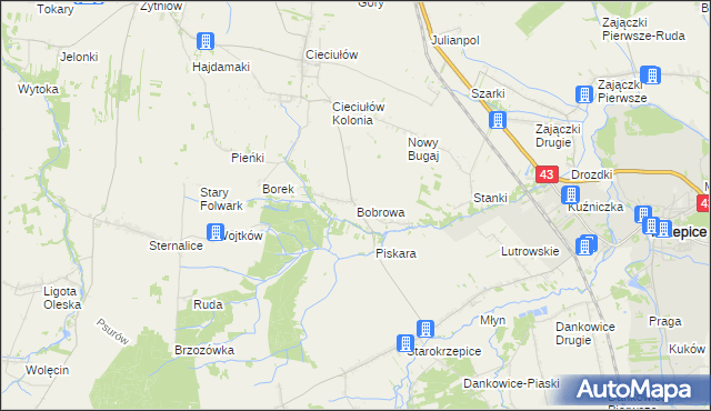 mapa Bobrowa gmina Rudniki, Bobrowa gmina Rudniki na mapie Targeo