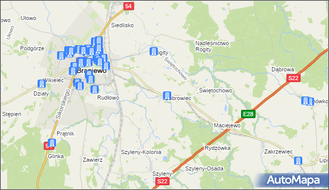 mapa Bobrowiec gmina Braniewo, Bobrowiec gmina Braniewo na mapie Targeo