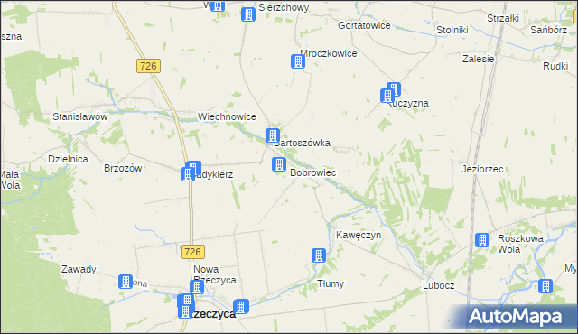 mapa Bobrowiec gmina Rzeczyca, Bobrowiec gmina Rzeczyca na mapie Targeo