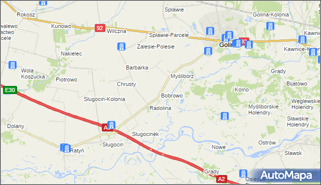 mapa Bobrowo gmina Golina, Bobrowo gmina Golina na mapie Targeo