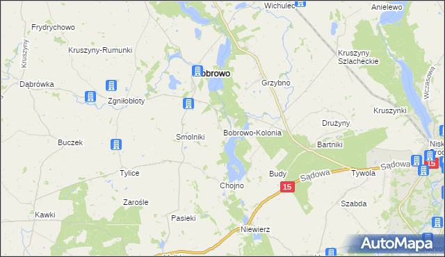 mapa Bobrowo-Kolonia gmina Bobrowo, Bobrowo-Kolonia gmina Bobrowo na mapie Targeo
