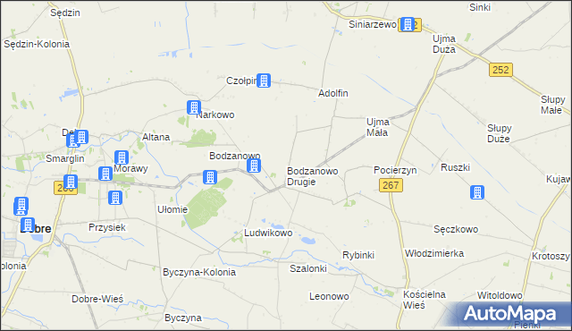 mapa Bodzanowo Drugie, Bodzanowo Drugie na mapie Targeo