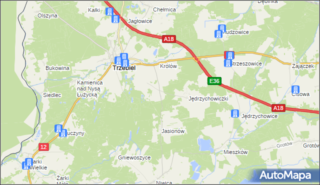 mapa Bogaczów gmina Trzebiel, Bogaczów gmina Trzebiel na mapie Targeo