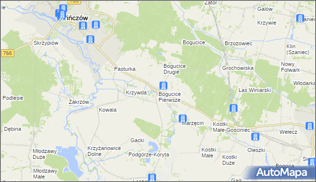mapa Bogucice Pierwsze, Bogucice Pierwsze na mapie Targeo