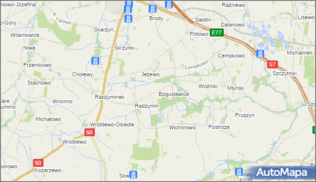 mapa Bogusławice gmina Płońsk, Bogusławice gmina Płońsk na mapie Targeo