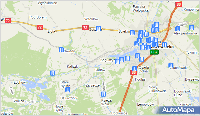 mapa Boguszyce gmina Rawa Mazowiecka, Boguszyce gmina Rawa Mazowiecka na mapie Targeo