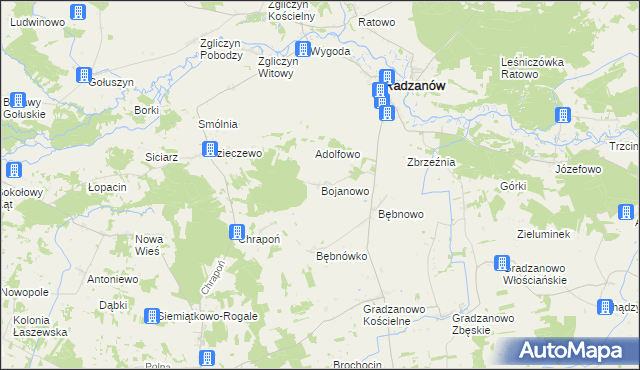 mapa Bojanowo gmina Radzanów, Bojanowo gmina Radzanów na mapie Targeo
