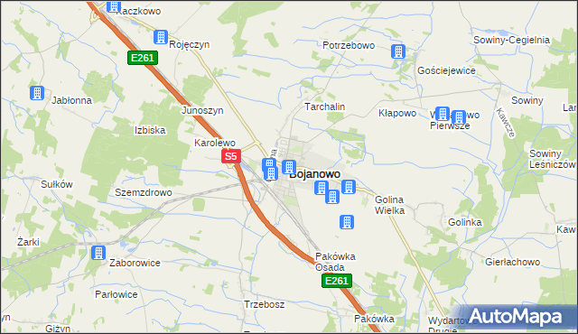 mapa Bojanowo powiat rawicki, Bojanowo powiat rawicki na mapie Targeo
