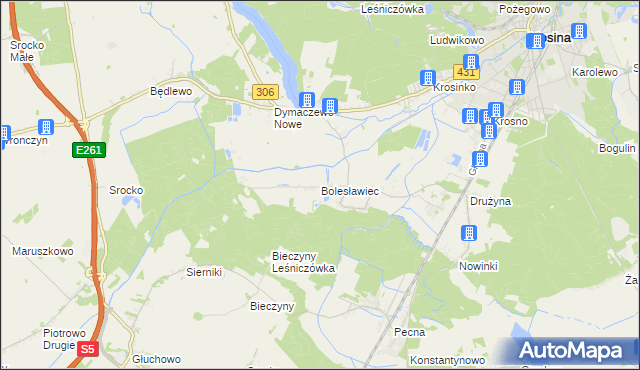mapa Bolesławiec gmina Mosina, Bolesławiec gmina Mosina na mapie Targeo