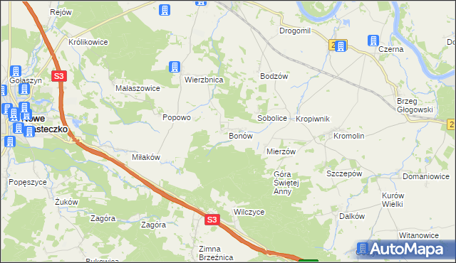 mapa Bonów gmina Bytom Odrzański, Bonów gmina Bytom Odrzański na mapie Targeo
