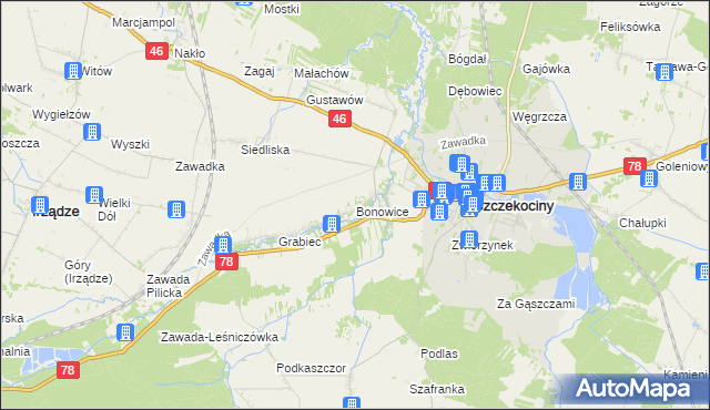 mapa Bonowice, Bonowice na mapie Targeo