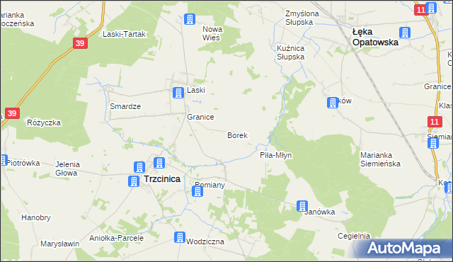 mapa Borek gmina Trzcinica, Borek gmina Trzcinica na mapie Targeo