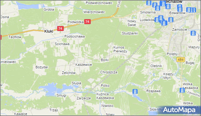 mapa Borki gmina Bełchatów, Borki gmina Bełchatów na mapie Targeo