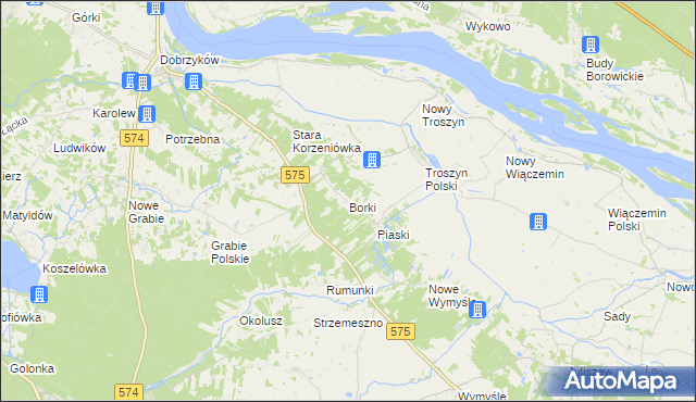 mapa Borki gmina Gąbin, Borki gmina Gąbin na mapie Targeo