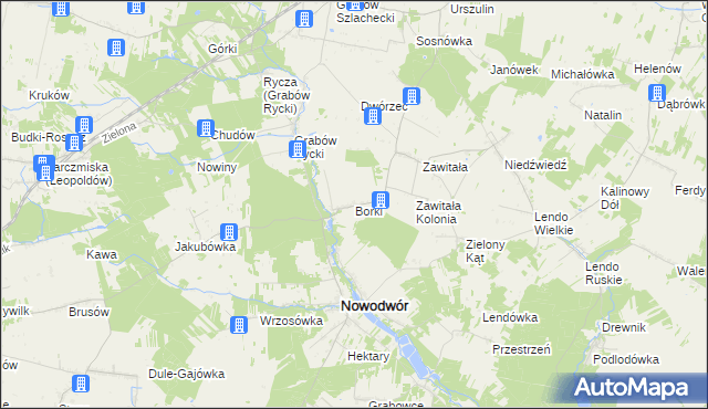 mapa Borki gmina Nowodwór, Borki gmina Nowodwór na mapie Targeo