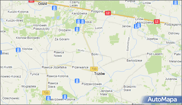 mapa Borki gmina Tczów, Borki gmina Tczów na mapie Targeo