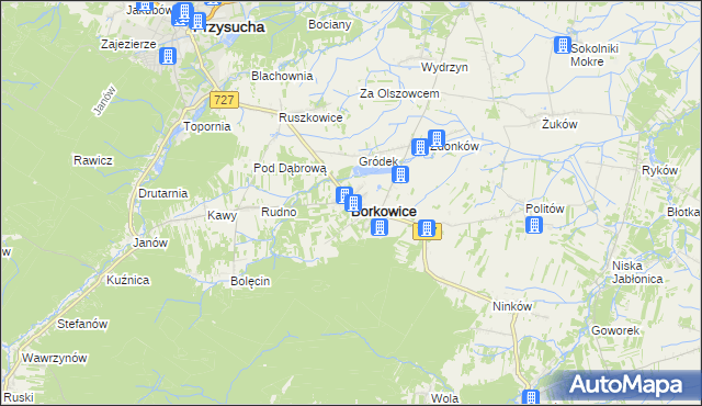 mapa Borkowice powiat przysuski, Borkowice powiat przysuski na mapie Targeo