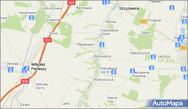 mapa Borkowizna gmina Strzyżewice, Borkowizna gmina Strzyżewice na mapie Targeo