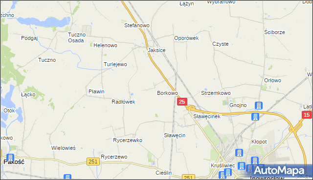 mapa Borkowo gmina Inowrocław, Borkowo gmina Inowrocław na mapie Targeo