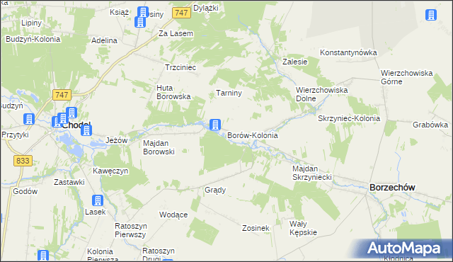 mapa Borów-Kolonia gmina Chodel, Borów-Kolonia gmina Chodel na mapie Targeo