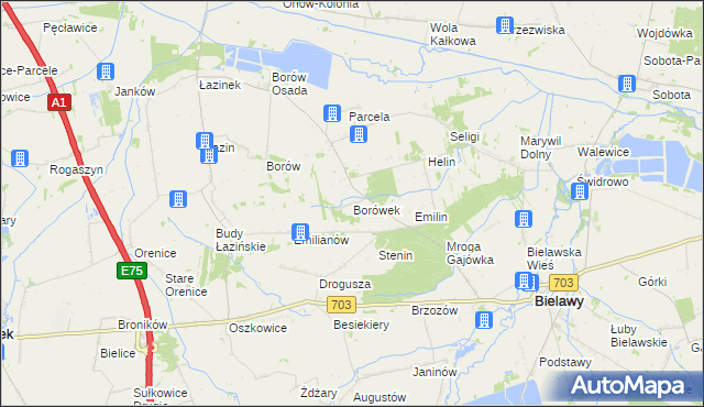 mapa Borówek gmina Bielawy, Borówek gmina Bielawy na mapie Targeo