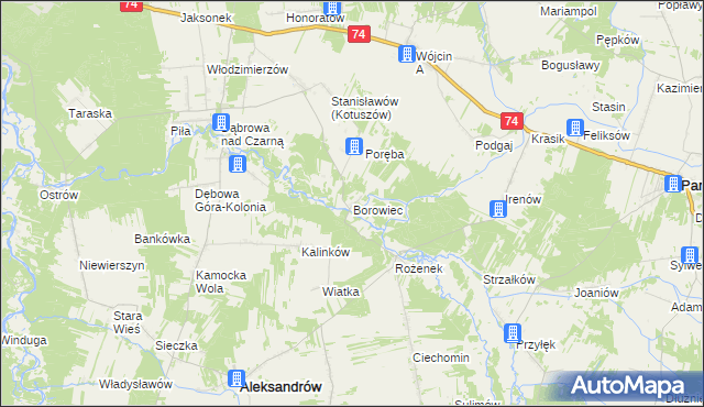 mapa Borowiec gmina Aleksandrów, Borowiec gmina Aleksandrów na mapie Targeo